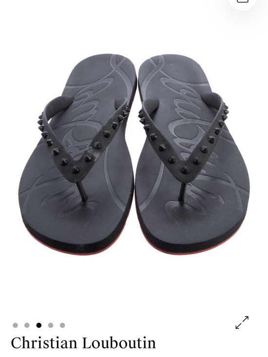 Christian Louboutin Shoes - Christian Louboutin Black Flip Flops with Red Sole Trim and Studded Straps